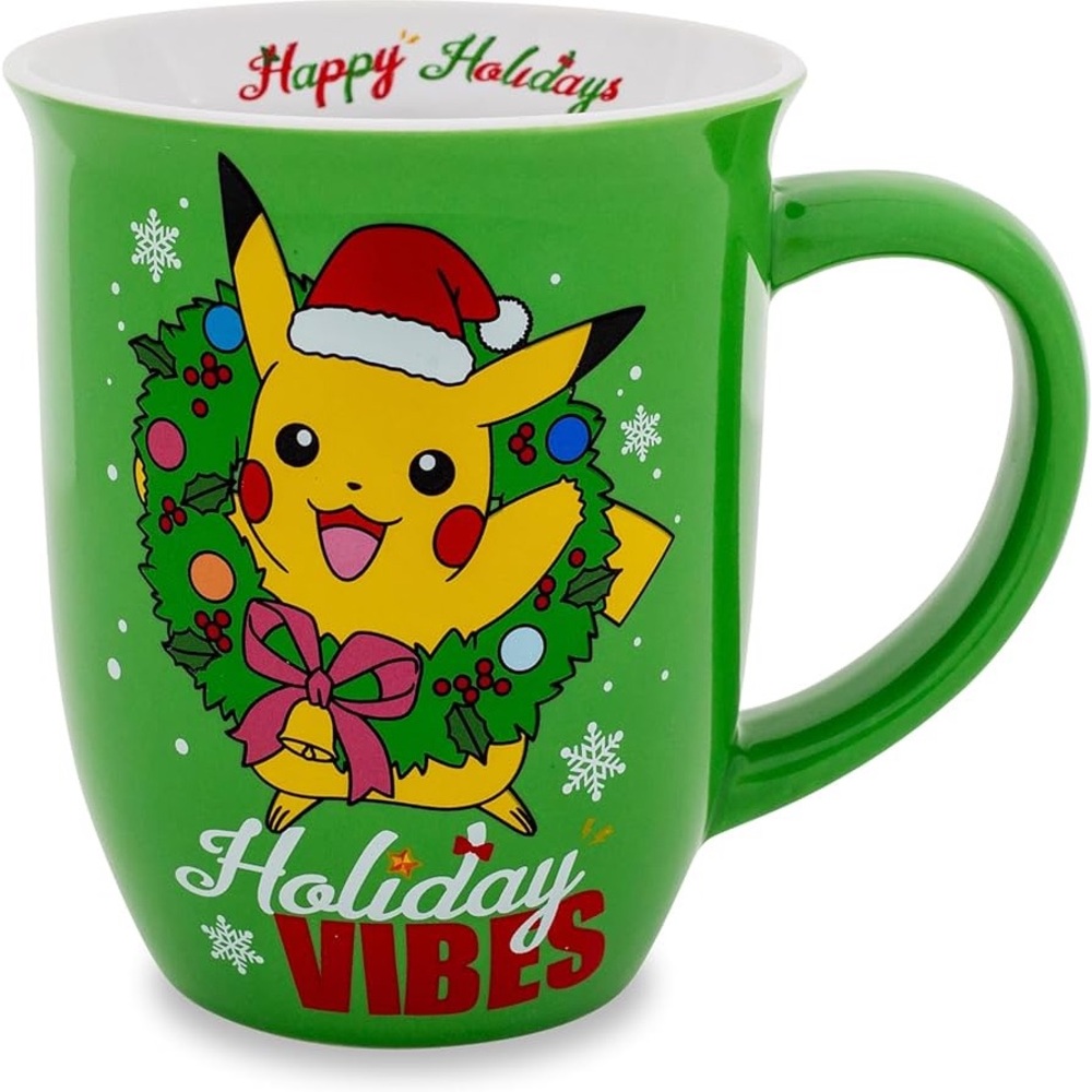 Silver Buffalo Pokemon Santa Pikachu Wide-Rim Ceramic Latte Mug NEW